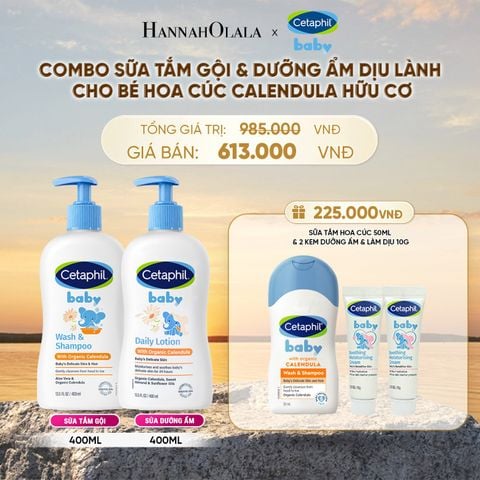  BỘ SỮA TẮM GỘI 400ML + SỮA DƯỠNG ẨM 400ML CETAPHIL BABY WITH ORGANIC CALENDULA DEAL 7: - B585 