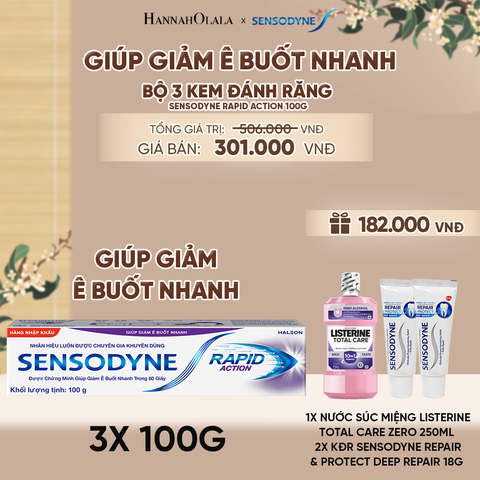  BỘ 3 KEM ĐÁNH RĂNG SENSODYNE RAPID ACTION 100G GIÚP GIẢM Ê BUỐT NHANH - A2634 