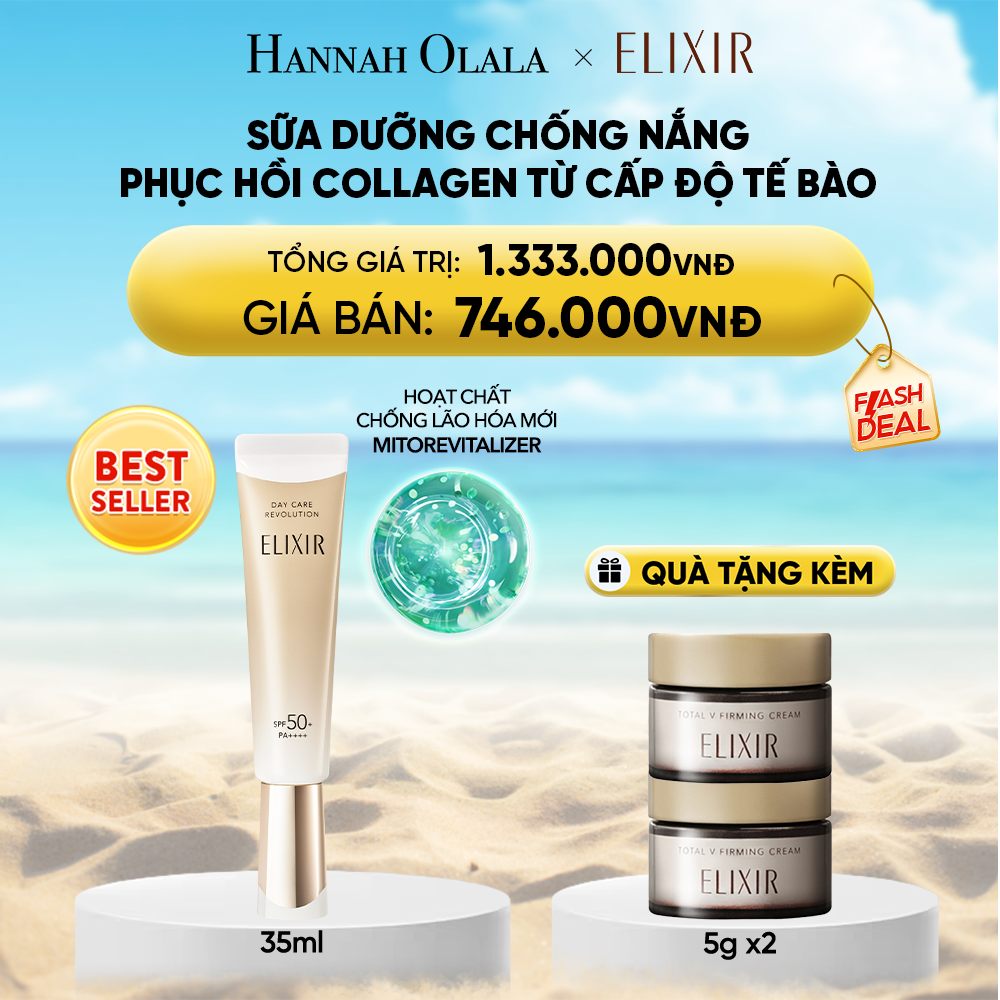 DEAL 7: [THẾ HỆ MỚI] KEM CHỐNG NẮNG DẠNG SỮA PHỤC HỒI COLLAGEN TỪ CẤP ĐỘ TẾ BÀO ELIXIR DAY CARE REVOLUTION SPF50+ 35ML 