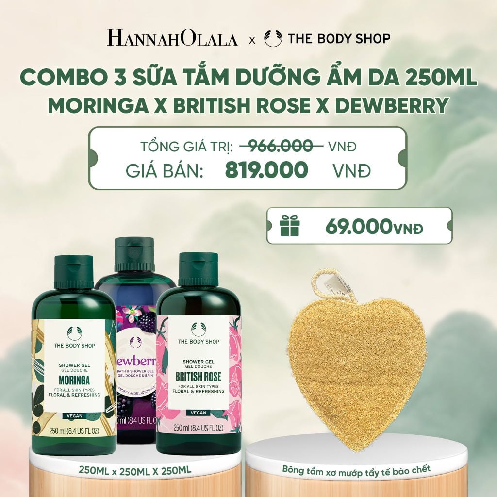  COMBO 3 SỮA TẮM THIÊN NHIÊN DƯỠNG ẨM NGÁT HƯƠNG 250ML - MORINGA X BRITISH ROSE X DEWBERRY - A513 
