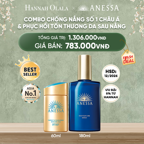  DEAL 7: COMBO KEM CHỐNG NẮNG DẠNG SỮA & SERUM PHỤC HỒI TỔN THƯƠNG SAU NẮNG CHO MẶT - TOÀN THÂN ANESSA GOLD MILK 60ML + NIGHT SERUM 180ML
HSD: 25/12/2026 