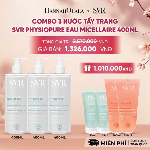  COMBO 3 NƯỚC TẨY TRANG CHO DA NHẠY CẢM SVR PHYSIOPURE EAU MICELLAIRE 400ML - DEAL 7 - A498 