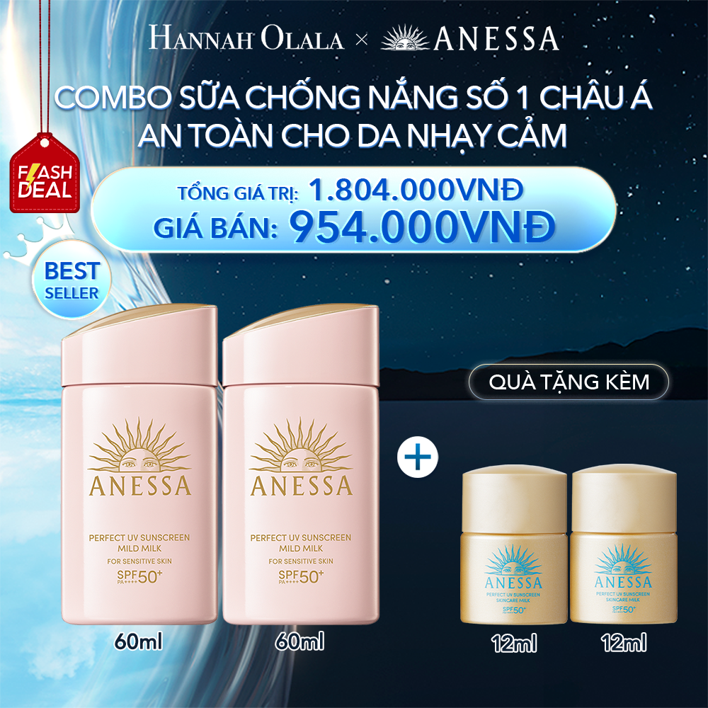  A24_[FLASH DEAL] DEAL 7: COMBO SỮA CHỐNG NẮNG DƯỠNG DA DỊU NHẸ AN TOÀN CHO DA NHẠY CẢM VÀ TRẺ EM ANESSA MILD MILK SPF50+ PA++++ 60MLX2 