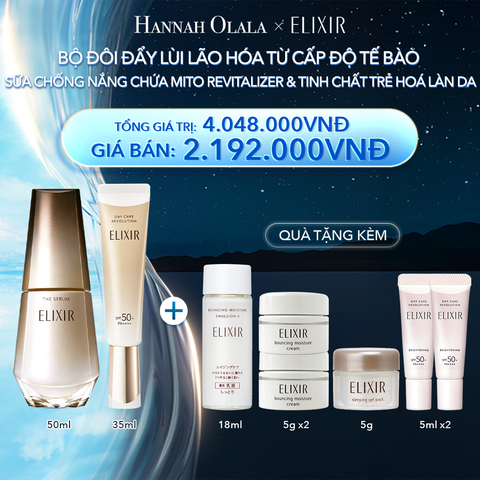  A52_DEAL 7: COMBO SERUM KÍCH HOẠT TRẺ HÓA LÀN DA EIS THE SERUM AA 50ML & SỮA CHỐNG NẮNG PHỤC HỒI COLLAGEN TỪ CẤP ĐỘ TẾ BÀO ELIXIR THE SERUM 50ML + DAY CARE 35ML 