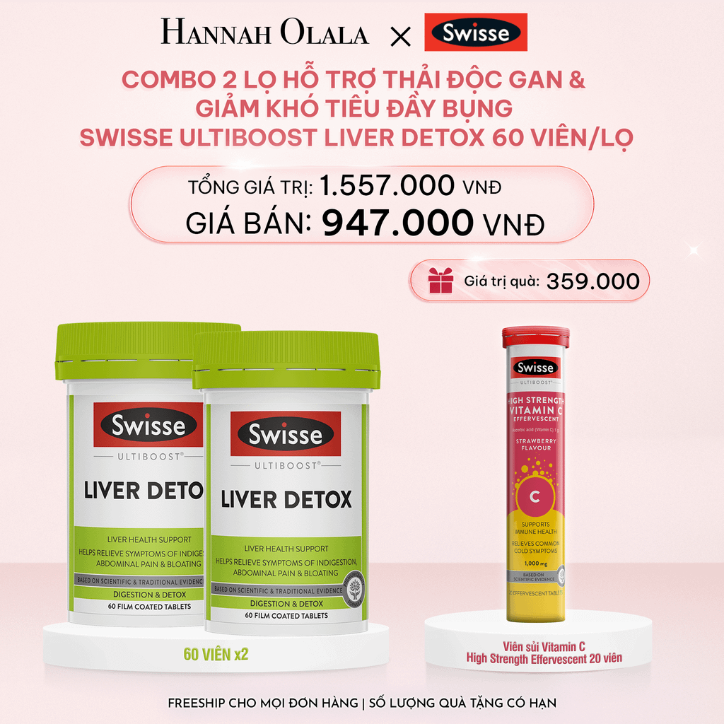  E724_DEAL 7: COMBO 2 LỌ HỖ TRỢ THẢI ĐỘC GAN & GIẢM KHÓ TIÊU ĐẦY BỤNG SWISSE ULTIBOOST LIVER DETOX 60 VIÊN/LỌ 