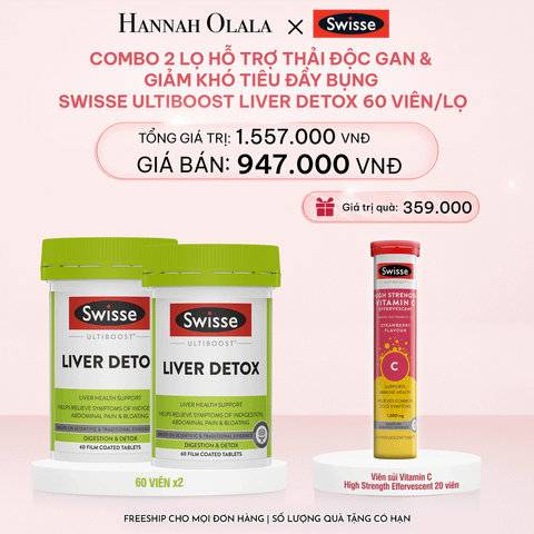  E724_DEAL 7: COMBO 2 LỌ HỖ TRỢ THẢI ĐỘC GAN & GIẢM KHÓ TIÊU ĐẦY BỤNG SWISSE ULTIBOOST LIVER DETOX 60 VIÊN/LỌ 