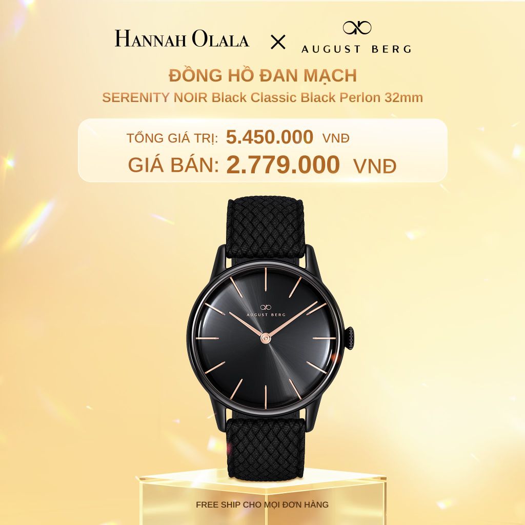 C750_DEAL 7: ĐỒNG HỒ ĐAN MẠCH AUGUST BERG SERENITY - MẶT NOIR BLACK CLASSIC 32MM - DÂY PERLON 
