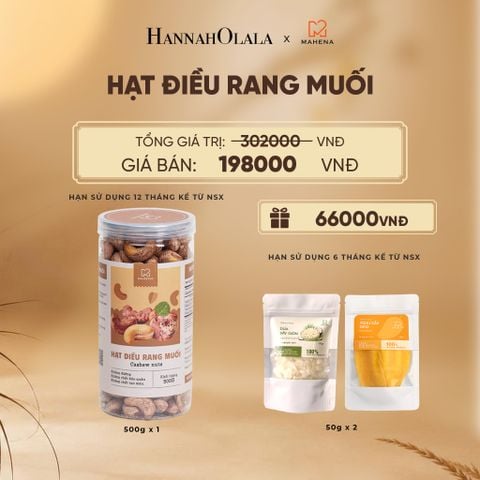  HẠT ĐIỀU RANG MUỐI 500G TẶNG 1 XOÀI SẤY DẺO 50G VÀ 1 DỪA SẤY GIÒN 50G DEAL 9: - E140 