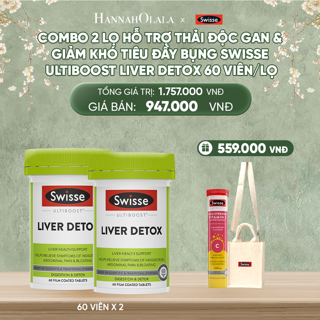  DEAL 7: COMBO 2 LỌ HỖ TRỢ THẢI ĐỘC GAN & GIẢM KHÓ TIÊU ĐẦY BỤNG SWISSE ULTIBOOST LIVER DETOX 60 VIÊN/LỌ 