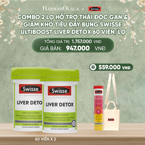  DEAL 7: COMBO 2 LỌ HỖ TRỢ THẢI ĐỘC GAN & GIẢM KHÓ TIÊU ĐẦY BỤNG SWISSE ULTIBOOST LIVER DETOX 60 VIÊN/LỌ 