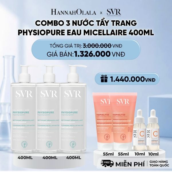  COMBO 3 NƯỚC TẨY TRANG CHO DA NHẠY CẢM SVR PHYSIOPURE EAU MICELLAIRE 400ML - DEAL 7 