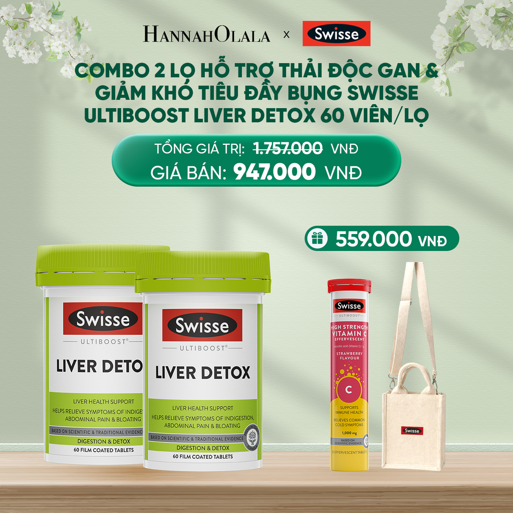  DEAL 7: COMBO 2 LỌ HỖ TRỢ THẢI ĐỘC GAN & GIẢM KHÓ TIÊU ĐẦY BỤNG SWISSE ULTIBOOST LIVER DETOX 60 VIÊN/LỌ 
