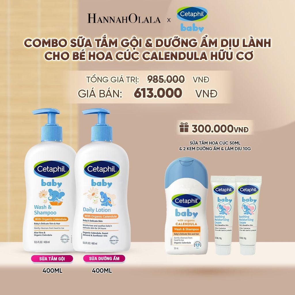  BỘ SỮA TẮM GỘI 400ML + SỮA DƯỠNG ẨM 400ML CETAPHIL BABY WITH ORGANIC CALENDULA DEAL 7: - A1206 