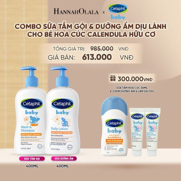  BỘ SỮA TẮM GỘI 400ML + SỮA DƯỠNG ẨM 400ML CETAPHIL BABY WITH ORGANIC CALENDULA DEAL 7: - A1206 