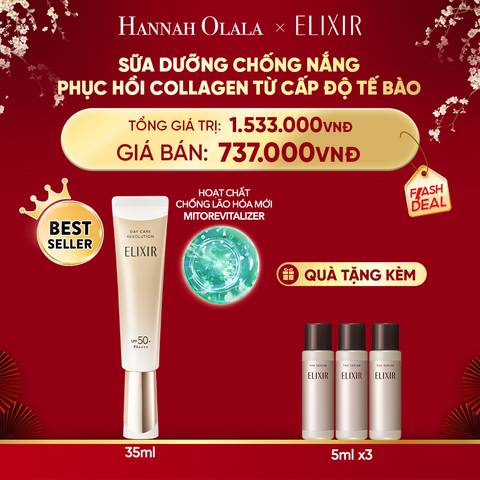  A267_DEAL 7: [THẾ HỆ MỚI] KEM CHỐNG NẮNG DẠNG SỮA PHỤC HỒI COLLAGEN TỪ CẤP ĐỘ TẾ BÀO ELIXIR DAY CARE REVOLUTION SPF50+ 35ML 