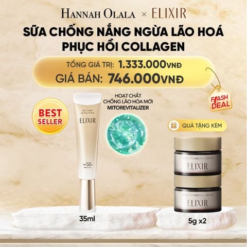 [THẾ HỆ MỚI] KEM CHỐNG NẮNG DẠNG SỮA PHỤC HỒI COLLAGEN TỪ CẤP ĐỘ TẾ BÀO ELIXIR DAY CARE REVOLUTION SPF50+ 35ML - DEAL 7 