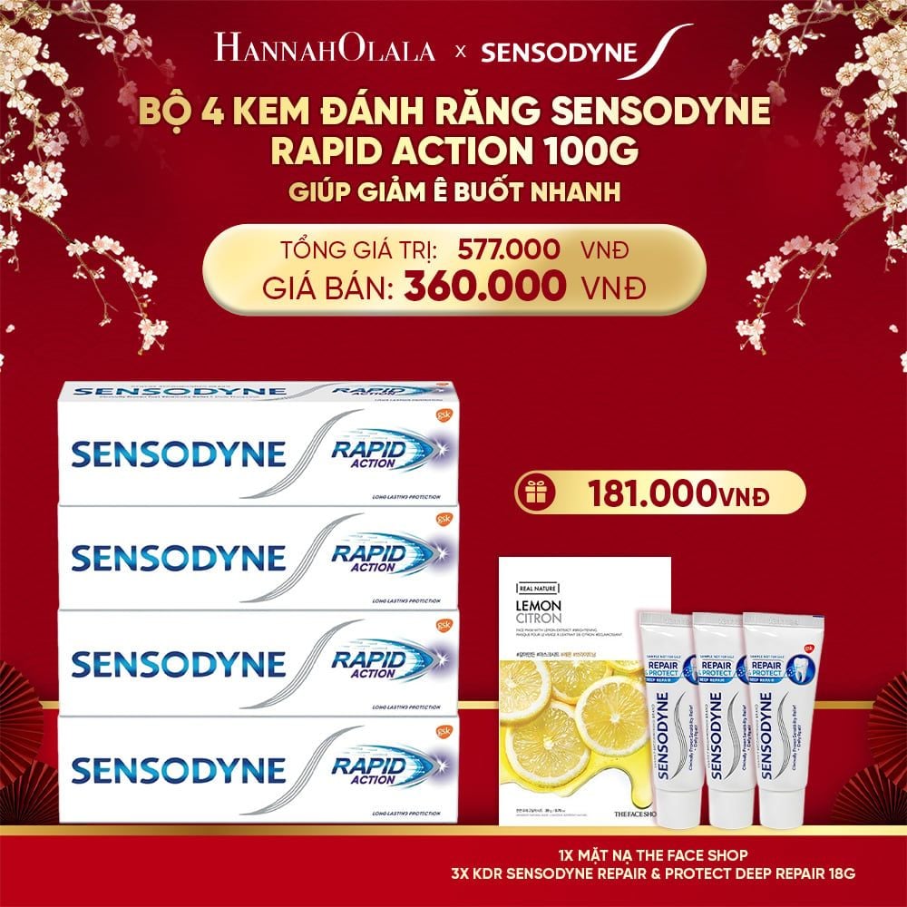  DEAL 7: BỘ 4 KEM ĐÁNH RĂNG SENSODYNE RAPID ACTION 100G GIÚP GIẢM Ê BUỐT NHANH 