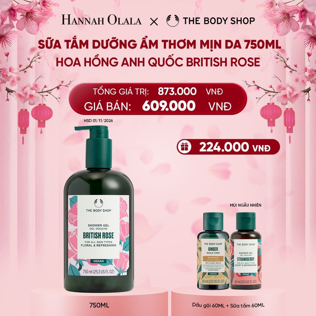  DEAL 7: SỮA TẮM DƯỠNG ẨM DA HƯƠNG HOA HỒNG ANH QUỐC BRITISH ROSE SHOWER GEL 750ML 