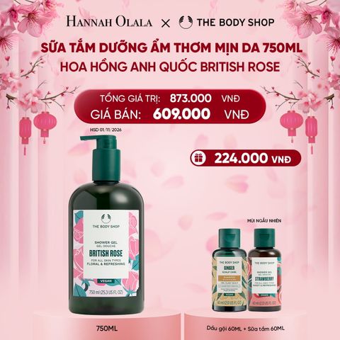  DEAL 7: SỮA TẮM DƯỠNG ẨM DA HƯƠNG HOA HỒNG ANH QUỐC BRITISH ROSE SHOWER GEL 750ML 