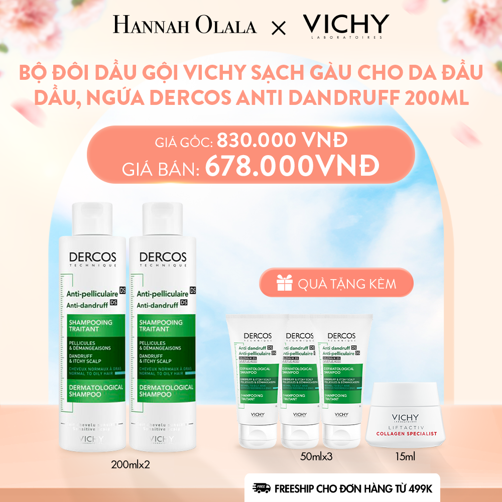  A913_DEAL 7 BỘ ĐÔI DẦU GỘI VICHY SẠCH GÀU CHO DA ĐẦU DẦU, NGỨA DERCOS ANTI DANDRUFF 200ML 