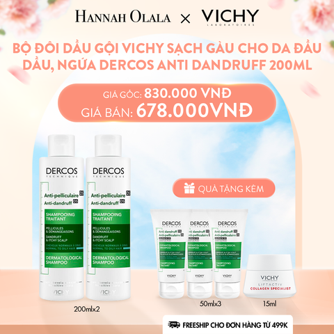  A913_DEAL 7 BỘ ĐÔI DẦU GỘI VICHY SẠCH GÀU CHO DA ĐẦU DẦU, NGỨA DERCOS ANTI DANDRUFF 200ML 