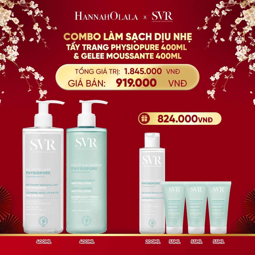  A1197_DEAL 07: COMBO LÀM SẠCH DỊU NHẸ NƯỚC TẨY TRANG PHYSIOPURE EAU MICELLAIRE 400ML VÀ GELEE MOUSSANTE 400ML 