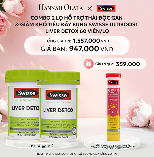  E829: DEAL 7: COMBO 2 LỌ HỖ TRỢ THẢI ĐỘC GAN & GIẢM KHÓ TIÊU ĐẦY BỤNG SWISSE ULTIBOOST LIVER DETOX 60 VIÊN/LỌ 