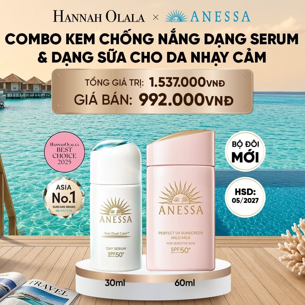  COMBO SERUM CHỐNG NẮNG & SỮA CHỐNG NẮNG BẢO VỆ VÀ DƯỠNG DA AN TOÀN CHO DA NHẠY CẢM ANESSA DAY SERUM 30ML + MILD MILK 60ML HSD: 24/05/2027 - DEAL 7_ D1240 