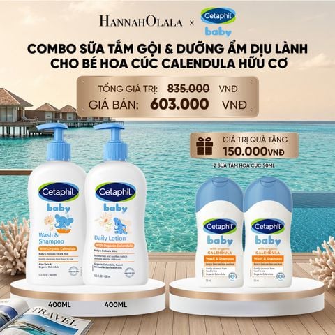  DEAL 7: BỘ SỮA TẮM GỘI 400ML + SỮA DƯỠNG ẨM 400ML CETAPHIL BABY WITH ORGANIC CALENDULA_ A1923_ D363 