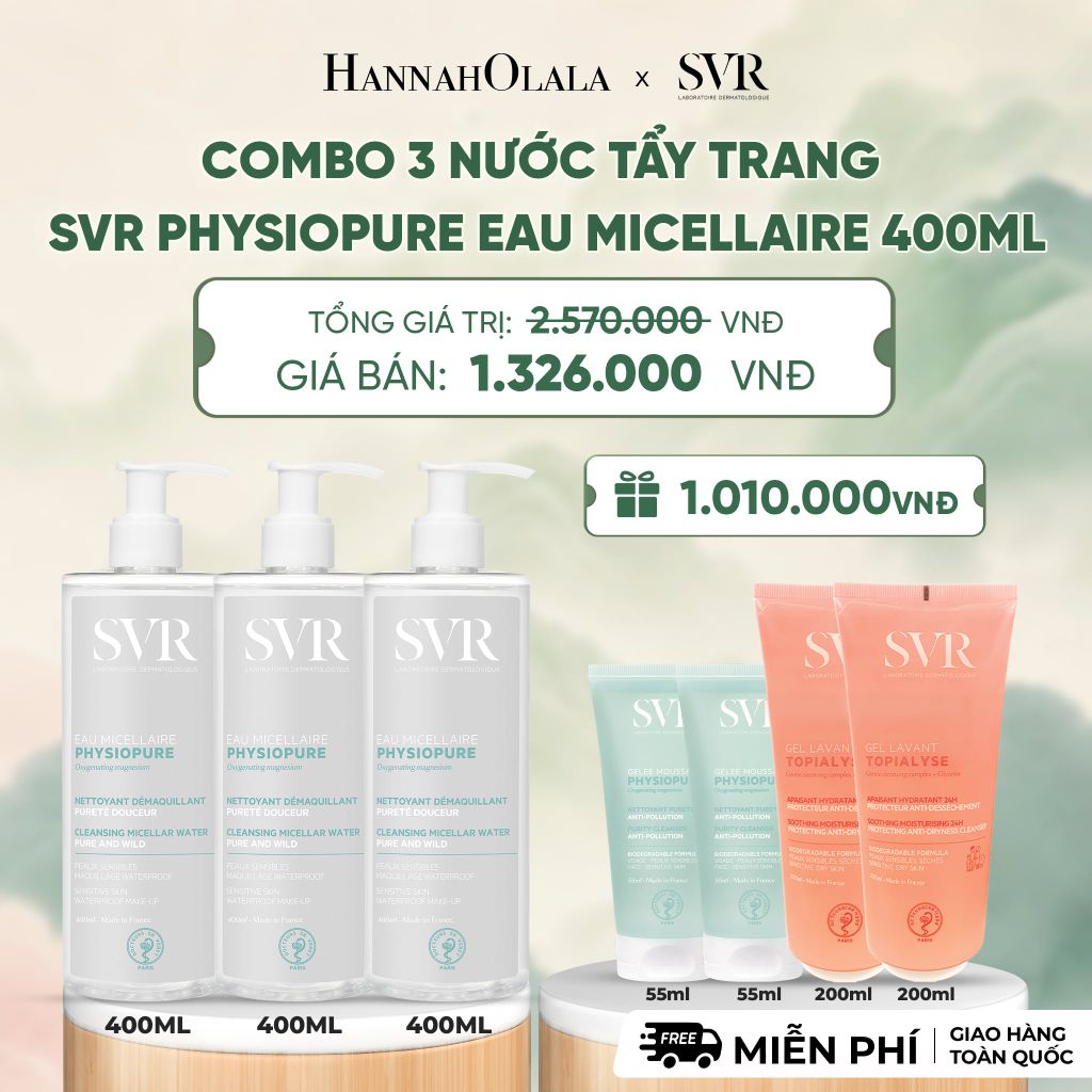  COMBO 3 NƯỚC TẨY TRANG CHO DA NHẠY CẢM SVR PHYSIOPURE EAU MICELLAIRE 400ML - DEAL 7 - A1342 