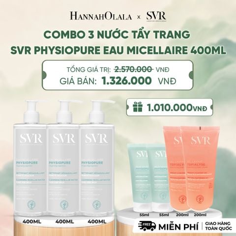  COMBO 3 NƯỚC TẨY TRANG CHO DA NHẠY CẢM SVR PHYSIOPURE EAU MICELLAIRE 400ML - DEAL 7 - A1342 