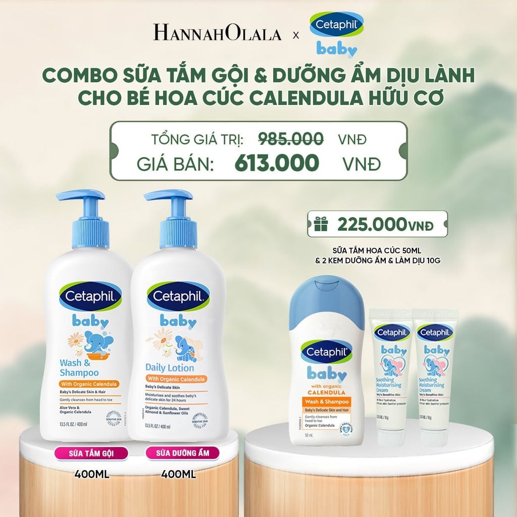  BỘ SỮA TẮM GỘI 400ML + SỮA DƯỠNG ẨM 400ML CETAPHIL BABY WITH ORGANIC CALENDULA DEAL 7: - A1288 