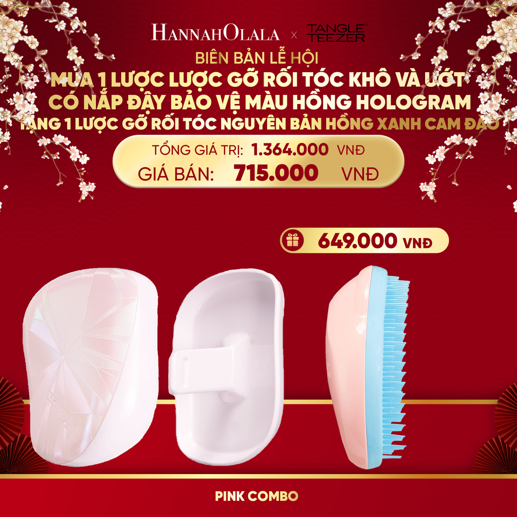  DEAL 7: MUA 1 LƯỢC GỠ RỐI TÓC KHÔ VÀ ƯỚT CÓ NẮP ĐẬY BẢO VỆ MÀU HỒNG HOLOGRAM TẶNG 1 LƯỢC GỠ RỐI TÓC ƯỚT NGUYÊN BẢN HỒNG CAM ĐÀO 