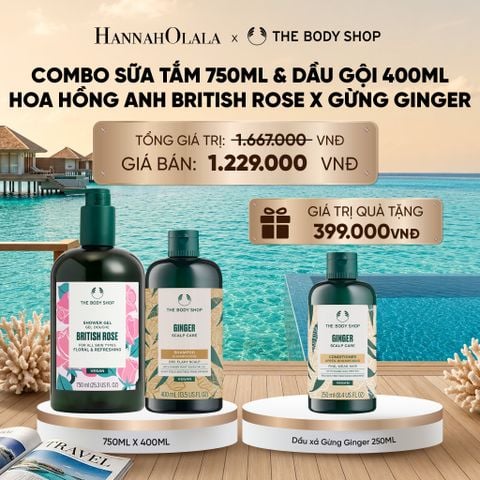  COMBO CHĂM DƯỠNG TOÀN THÂN - SỮA TẮM HOA HỒNG ANH QUỐC BRITISH ROSE 750ML X DẦU GỘI GIẢM GÀU GIẢM NGỨA GINGER 400ML_ D994 