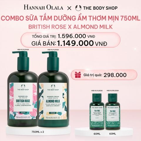  E386_DEAL 7: COMBO 2 SỮA TẮM ẨM MỊN NGÁT HƯƠNG HOA SHOWER GEL 750ML – BRITISH ROSE & ALMOND MILK 
