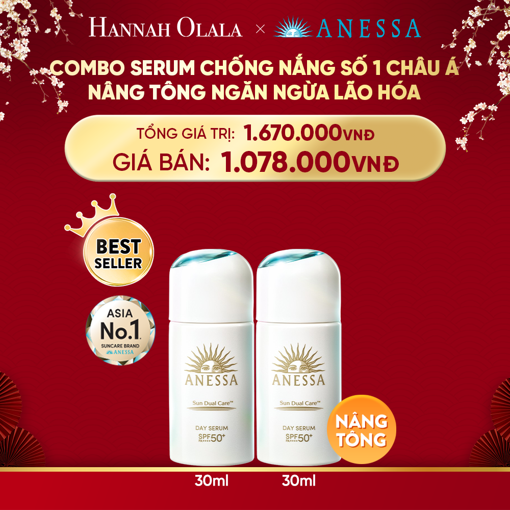  DEAL 7: COMBO SERUM CHỐNG NẮNG DƯỠNG DA NÂNG TÔNG NGĂN NGỪA LÃO HÓA ANESSA DAY SERUM SPF50+ PA++++ 30MLX2 