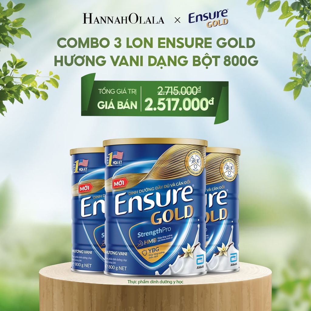  E119_DEAL 7: COMBO 3 LON ENSURE GOLD HƯƠNG VANI DẠNG BỘT 800G 