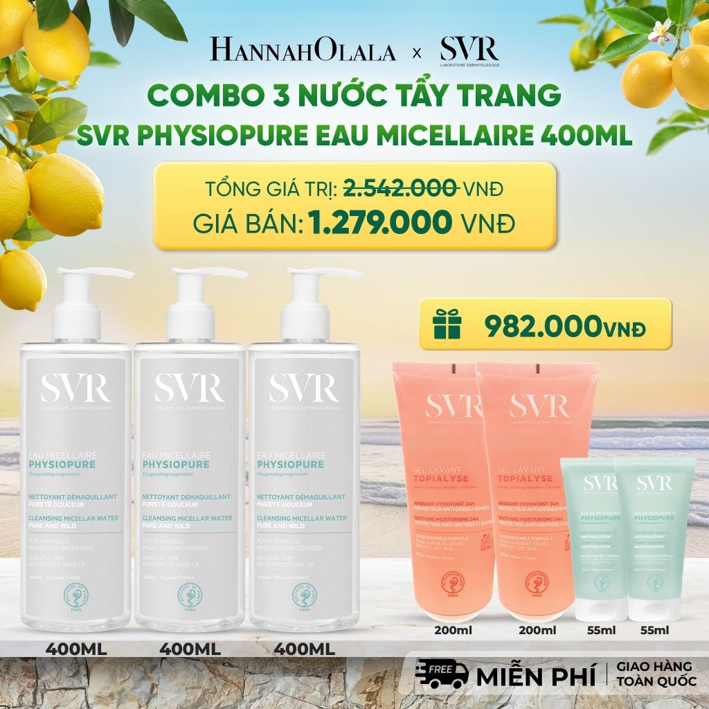  COMBO 3 NƯỚC TẨY TRANG CHO DA NHẠY CẢM SVR PHYSIOPURE EAU MICELLAIRE 400ML - DEAL 07 