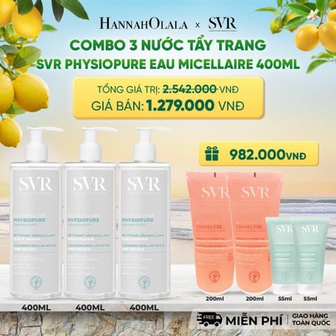  COMBO 3 NƯỚC TẨY TRANG CHO DA NHẠY CẢM SVR PHYSIOPURE EAU MICELLAIRE 400ML - DEAL 07 