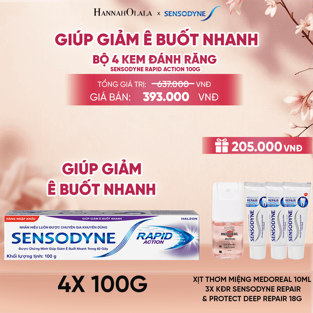  BỘ 4 KEM ĐÁNH RĂNG SENSODYNE RAPID ACTION 100G GIÚP GIẢM Ê BUỐT NHANH - A528 