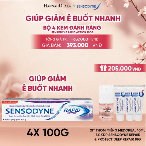  BỘ 4 KEM ĐÁNH RĂNG SENSODYNE RAPID ACTION 100G GIÚP GIẢM Ê BUỐT NHANH - A528 