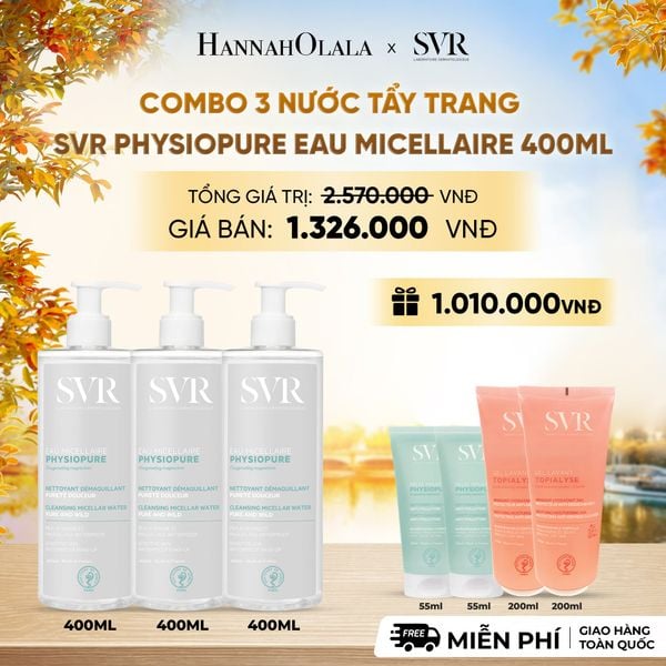 COMBO 3 NƯỚC TẨY TRANG CHO DA NHẠY CẢM SVR PHYSIOPURE EAU MICELLAIRE 400ML - DEAL 7 - E695 