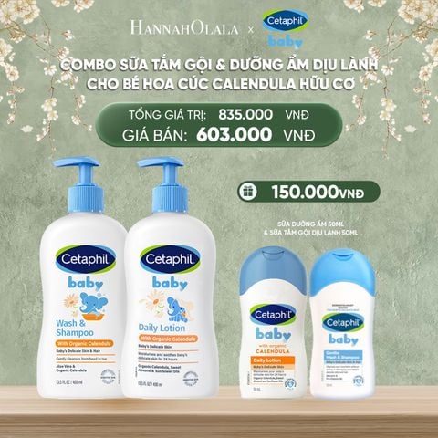  DEAL 7: BỘ SỮA TẮM GỘI 400ML + SỮA DƯỠNG ẨM 400ML CETAPHIL BABY WITH ORGANIC CALENDULA 