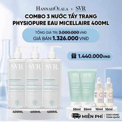  COMBO 3 NƯỚC TẨY TRANG CHO DA NHẠY CẢM SVR PHYSIOPURE EAU MICELLAIRE 400ML - DEAL 7 