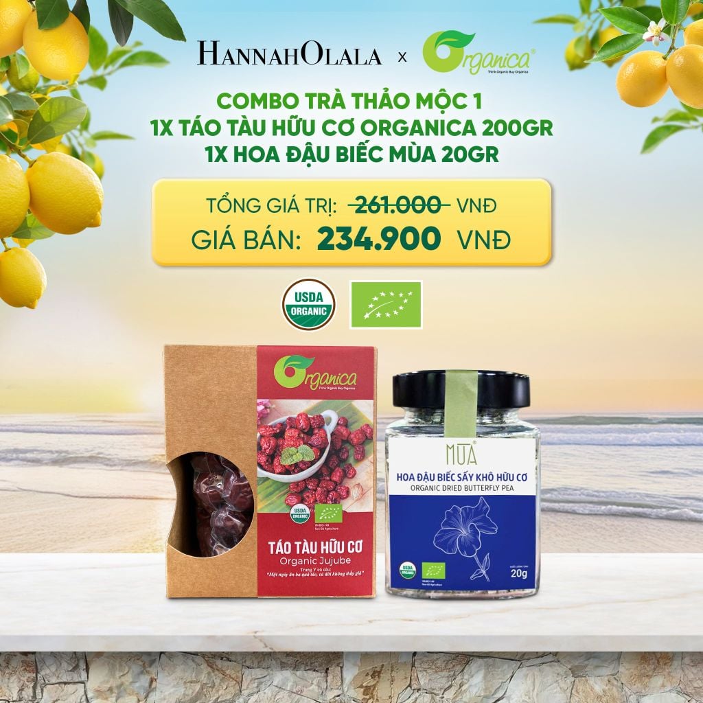  COMBO TRÀ THẢO MỘC 1: 1 X TÁO TÀU HỮU CƠ ORGANICA 200GR + 1 X HOA ĐẬU BIẾC MÙA 20GR - DEAL 7 