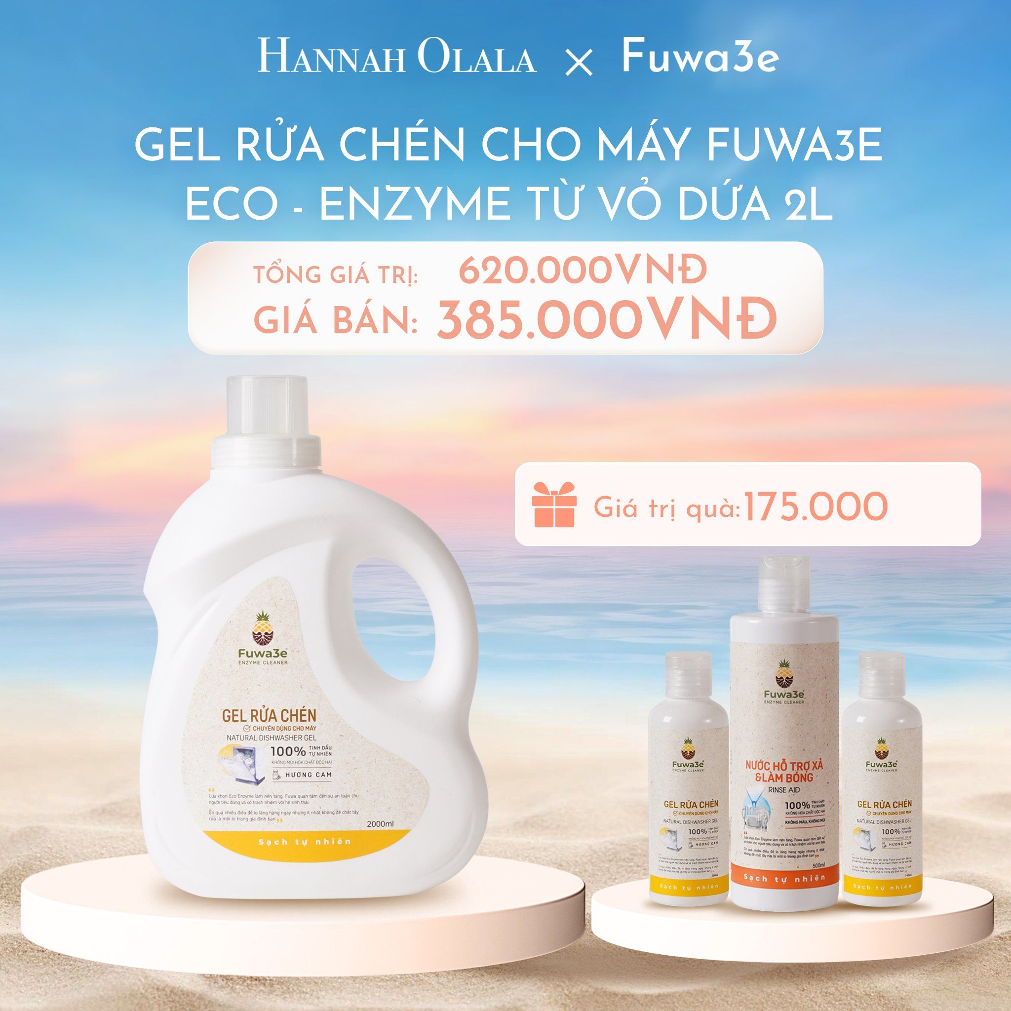  C174_DEAL 7 : GEL RỬA CHÉN CHO MÁY FUWA3E ECO- ENZYME SINH HỌC TỪ VỎ DỨA 2 LÍT 
