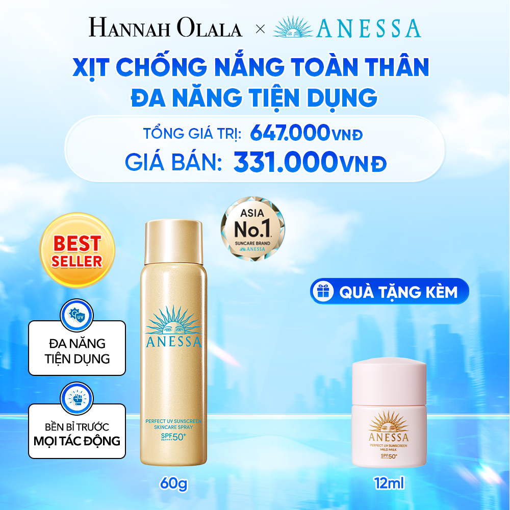  XỊT CHỐNG NẮNG DƯỠNG DA ĐA NĂNG TIỆN DỤNG BẢO VỆ HOÀN HẢO ANESSA GOLD SPRAY SPF50+ PA++++ 60G 
