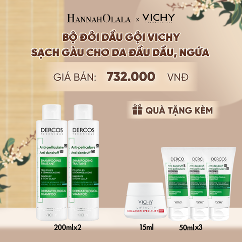  BỘ ĐÔI DẦU GỘI SẠCH GÀU DERCOS VICHY 100% CHỈ SAU 1 LẦN GỘI DÀNH CHO DA DẦU & NGỨA - A958 