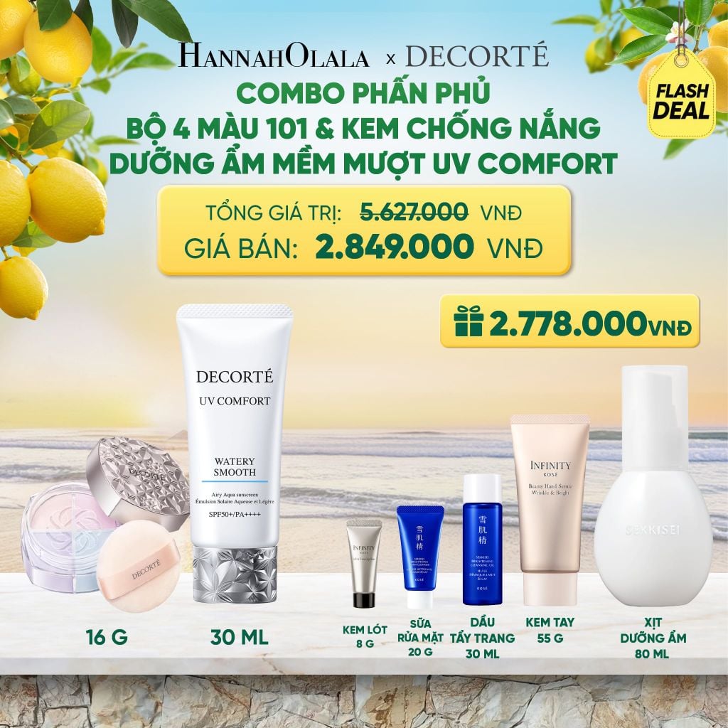  COMBO PHẤN PHỦ 4 MÀU 101 & KEM CHỐNG NẮNG DECORTÉ UV COMFORT (BẢN MỚI) 
