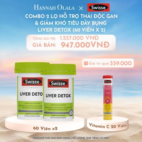  C902_DEAL 7: COMBO 2 LỌ HỖ TRỢ THẢI ĐỘC GAN & GIẢM KHÓ TIÊU ĐẦY BỤNG SWISSE ULTIBOOST LIVER DETOX 60 VIÊN/LỌ 